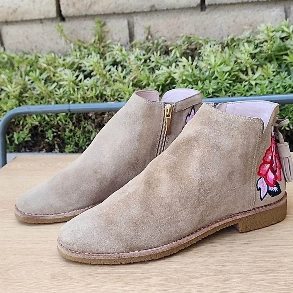Kate Spade New York Bellville Floral Embroidered Suede Desert Booties Size 9